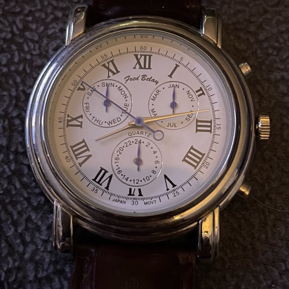 Men’s Fred Belay Watch w/Dark brown genuine leather band - Picture 1 of 4